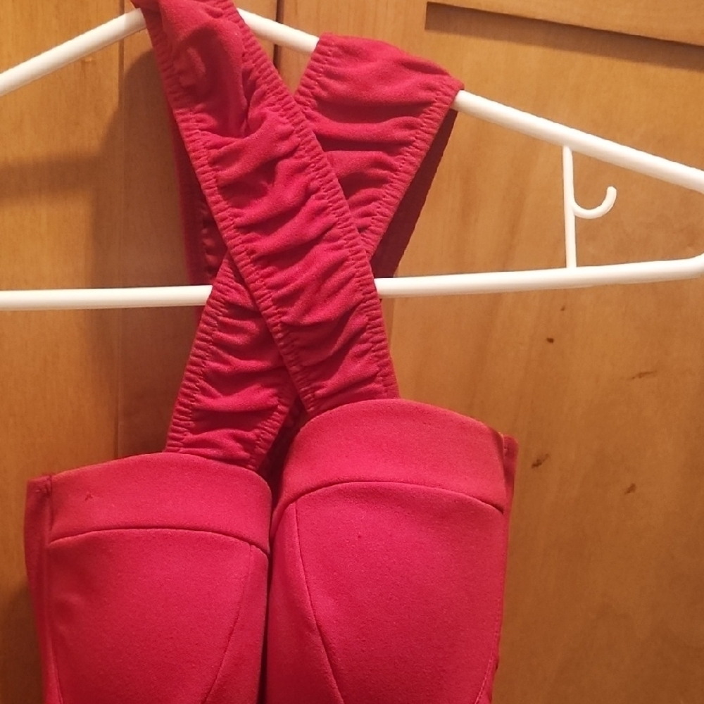 Trixxi Red Mini Dress with Criss-Cross Neckline and Ruching